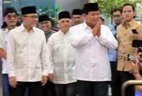 Ketua Umum PAN, Zulkifli Hasan menerima kedatangan calon presiden terpilih versi hasil Pemilu 2024, Prabowo Subianto. (Foto: Istimewa)