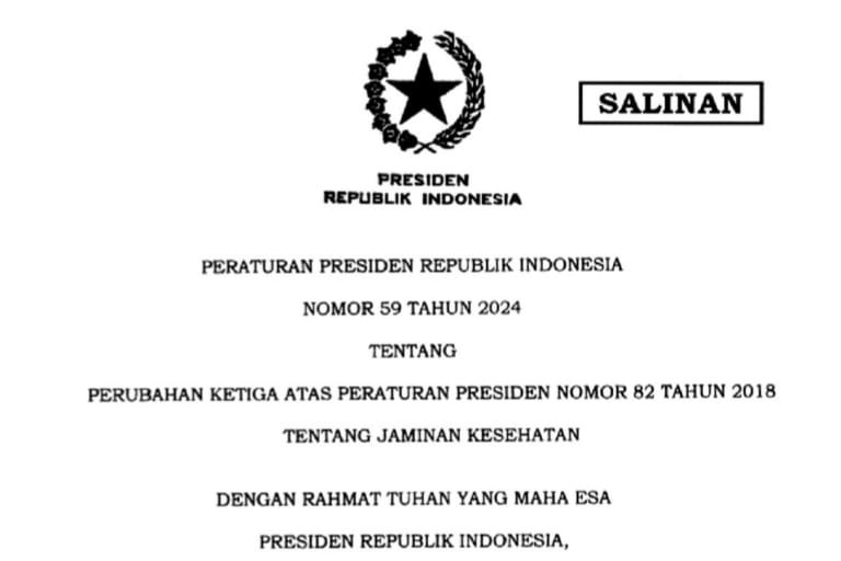 Salinan Peraturan Presiden tentang penghapusan kelas BPJS. (Foto: Istimewa)
